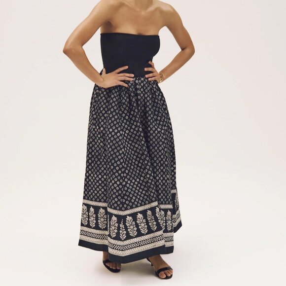 NWT J Crew Strapless Mixy Maxi Dress in Block Print L - Picture 1 of 3